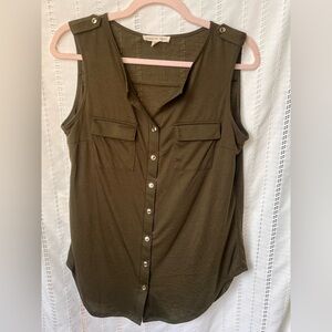 Parallel Skies Olive Green Sleeveless Blouse Size Small EUC
